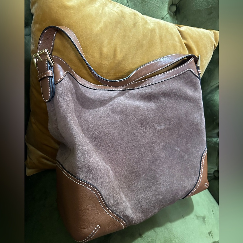 Michael Kors Brown Suede & Leather Shoulder Hobo Bag - Picture 2 of 11